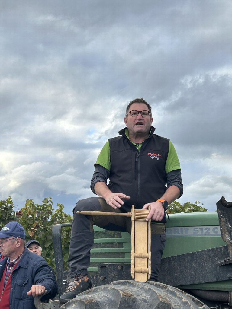 Weinbergführer auf dem Traktor